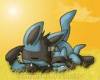 Lucario and riolu laying down
